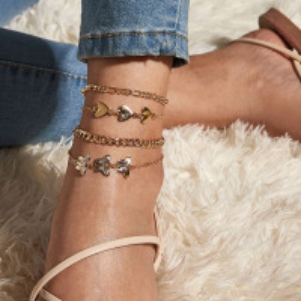 Heart & Butterfly Anklets 4pcs - Picture 2 of 8
